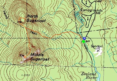 Topographic map of North Sugarloaf, Middle Sugarloaf
