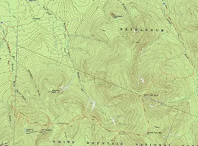 Topographic map of North Twin Mountain, South Twin Mountain, Galehead Mountain, Mt. Garfield - Click to enlarge