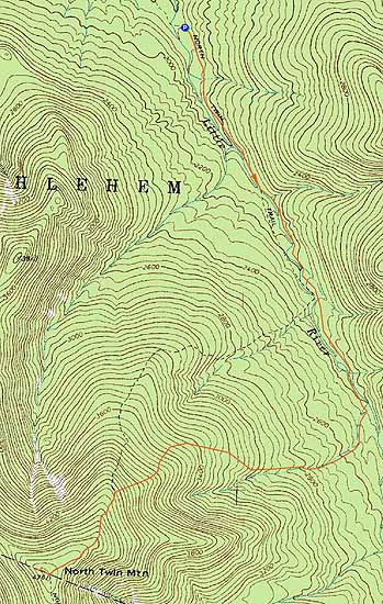 Topographic map of North Twin Mountain - Click to enlarge