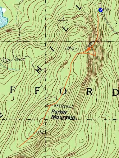 Topographic map of Parker Mountain