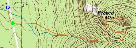 Topographic map of Peaked Mountain