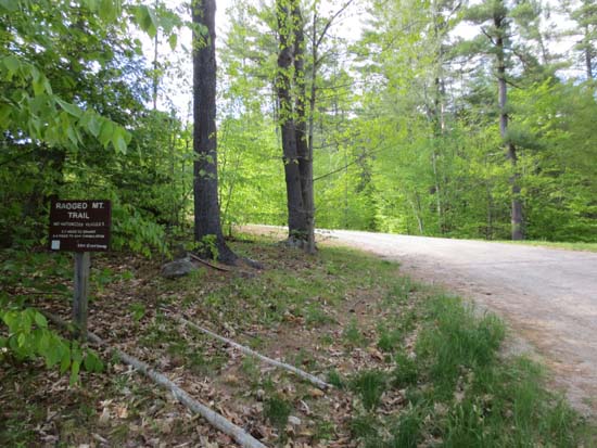 The Ragged Mountain Trail trailhead near the Proctor Academy Field House