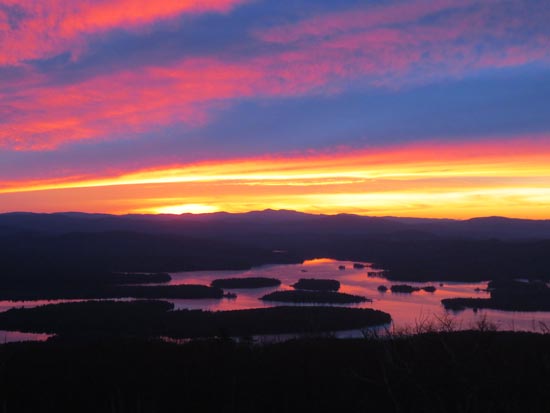 The sunset over Squam Lake as seen from the Red Hill fire tower - Click to enlarge