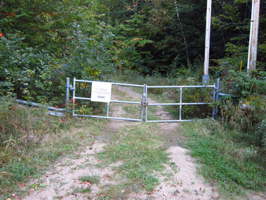 The beginning of the access road at the end of Cox Farm Road