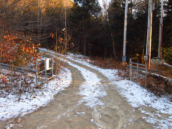 The beginning of the access road at the end of Cox Farm Road