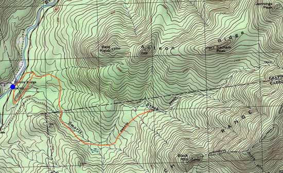 Topographic map of Sachem Peak, Acteon Peak Ridge (Middle Peak), Bald Knob - Click to enlarge
