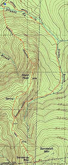 Topographic map of Sandwich Mountain - Click to enlarge