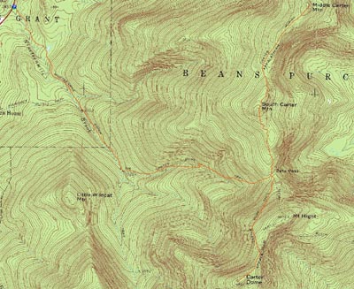 Topographic map of South Carter Mountain, Middle Carter Mountain, Carter Dome - Click to enlarge