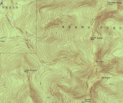Topographic map of South Carter Mountain, Middle Carter Mountain, Carter Dome, Mt. Hight - Click to enlarge