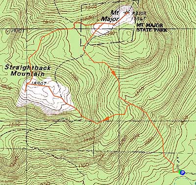 Topographic map of Straightback Mountain, Mt. Major - Click to enlarge