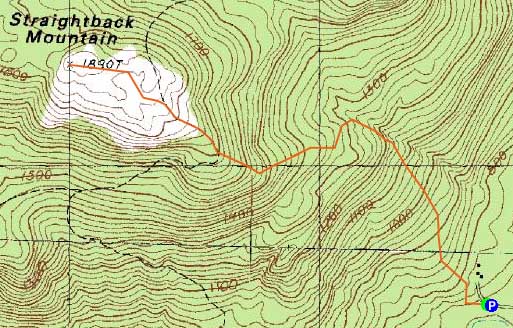 Topographic map of Straightback Mountain