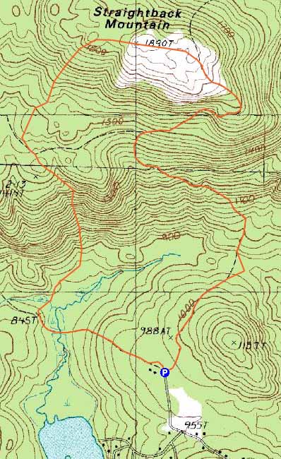 Topographic map of Straightback Mountain