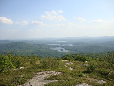 Looking at Hills Pond, Sunset Lake, and Crystal Lake from near the summit of Straightback Mountain - Click to enlarge