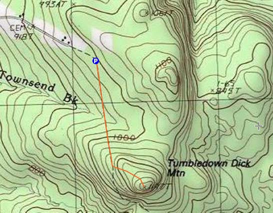 Topographic map of Tumbledown Dick Mountain