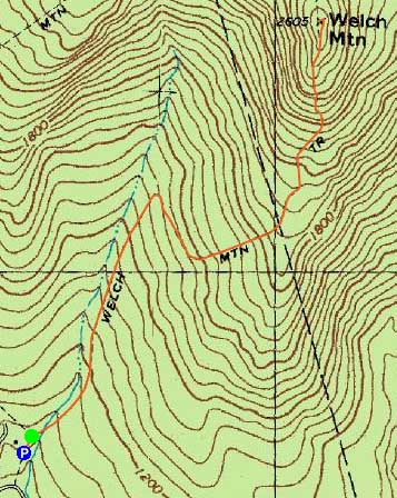 Topographic map of Welch Mountain