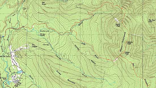Topographic map of West Sleeper, East Sleeper, Mt. Tripyramid (South Peak), Mt. Tripyramid (Middle Peak), Mt. Tripyramid (North Peak) - Click to enlarge