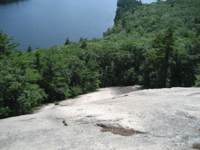 Looking down one of the scramble ledges