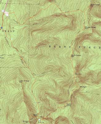 Topographic map of Wildcat A, Carter Dome, Mt. Hight, South Carter Mountain, Middle Carter Mountain, North Carter Mountain - Click to enlarge