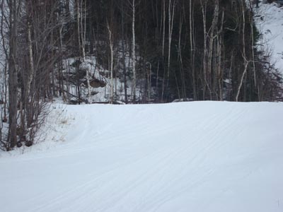 The end (beginning) of Lower Polecat next to the quad-gondola lift