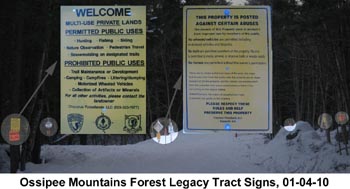 Ossipee Mountains Forest Legacy Tract signs on Gilman Valley Road, 01/06/10
