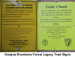 Ossipee Mountains Forest Legacy Tract closure signs, summer 2009