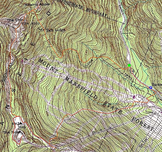 Topographic map of Mt. Mansfield - The Chin, Mt. Mansfield - The Nose - Click to enlarge