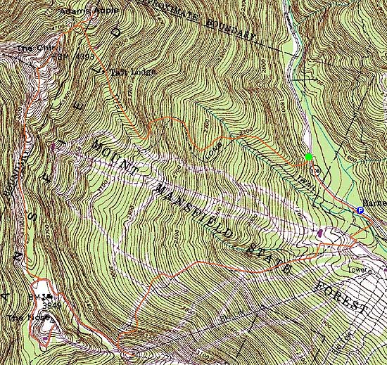 Topographic map of Mt. Mansfield - The Chin, Mt. Mansfield - The Nose - Click to enlarge
