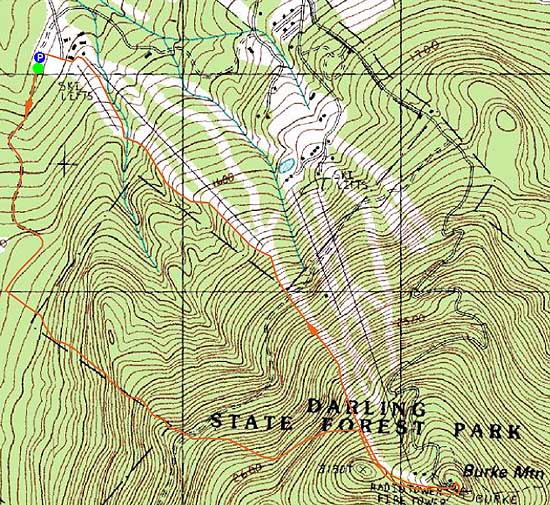 Topographic map of Burke Mountain - Click to enlarge