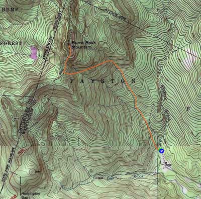 Topographic map of Burnt Rock Mountain - Click to enlarge