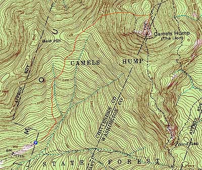 Topographic map of Camel's Hump - Click to enlarge