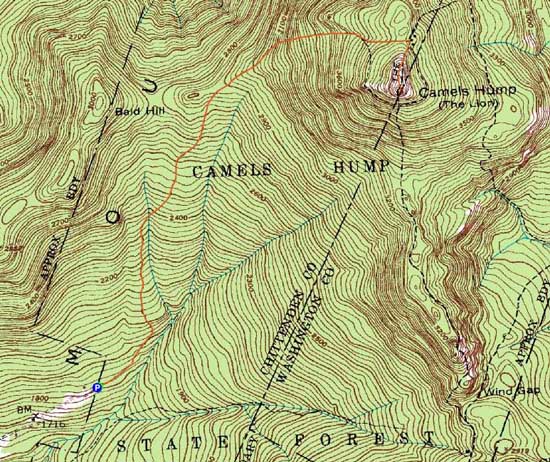Topographic map of Camel's Hump - Click to enlarge