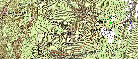 Topographic map of Camel's Hump - Click to enlarge
