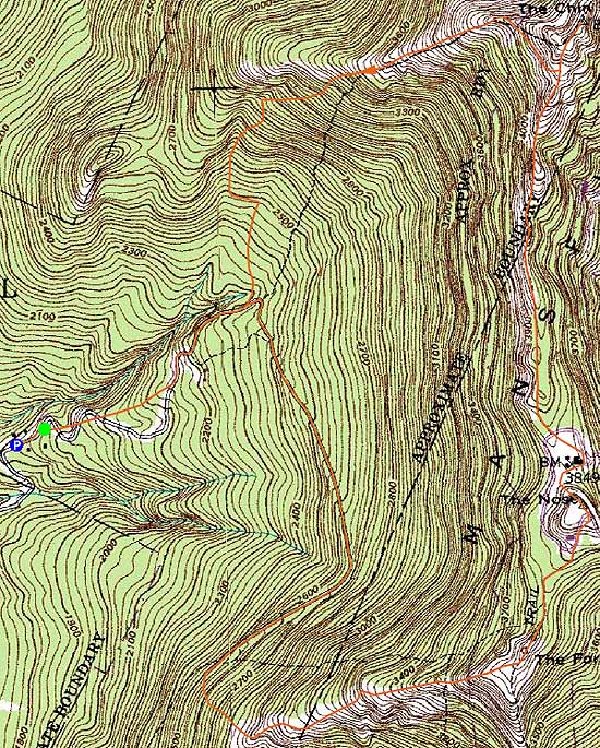 Topographic map of Mt. Mansfield (The Forehead), Mt. Mansfield (The Nose), Mt. Mansfield