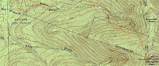 Topographic map of Killington Peak - Click to enlarge