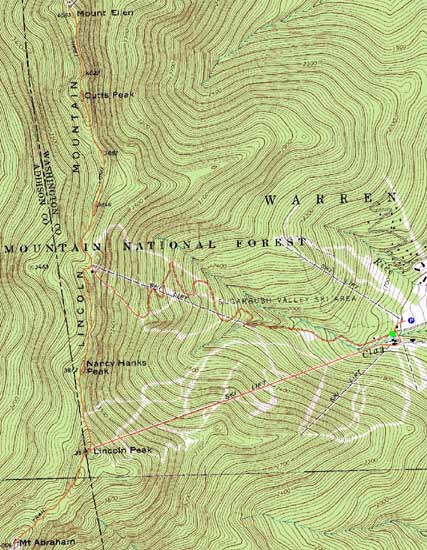 Topographic map of Mt. Ellen, Nancy Hanks Peak, Lincoln Peak, Mt. Abraham - Click to enlarge