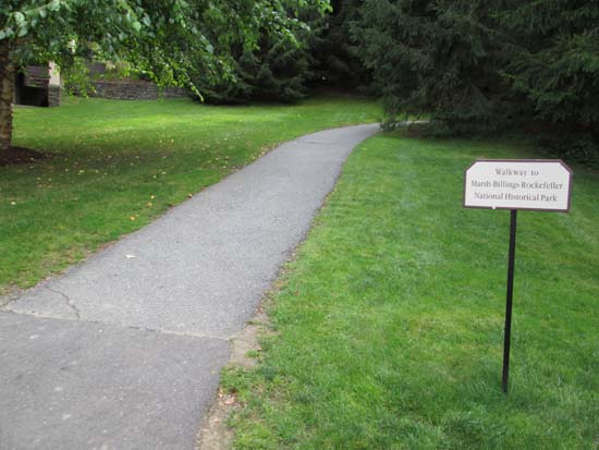 The hiking trail trailhead at the Billings Farm and Museum