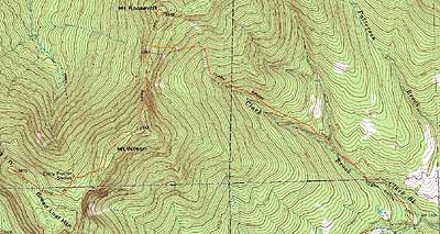 Topographic map of Mt. Wilson, Breadloaf Mountain, Mt. Roosevelt - Click to enlarge