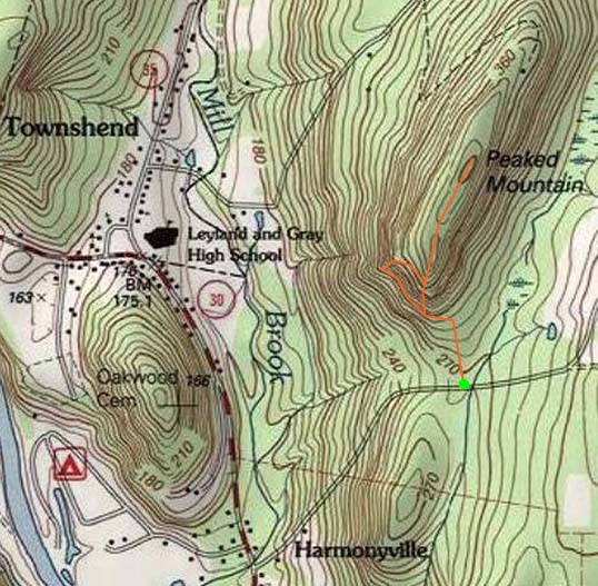 Topographic map of Peaked Mountain - Click to enlarge