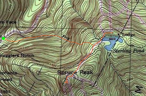 Topographic map of Spruce Peak, Sterling Mountain - Click to enlarge