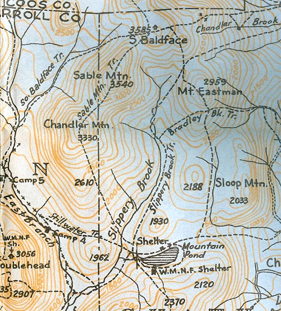 1940 AMC map of the South Baldface Trail