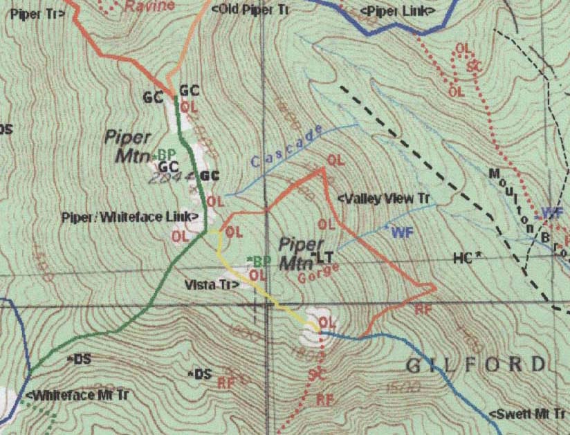 2000s era Belknap Range hiking map of Piper Mountain