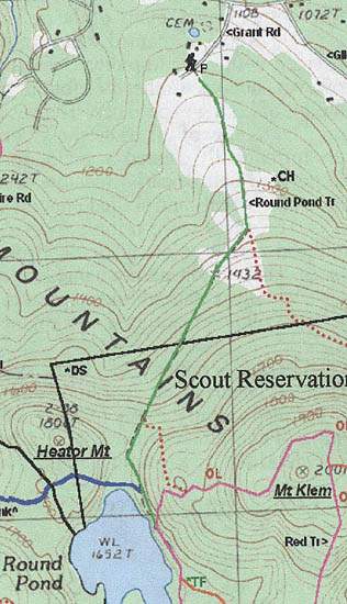 2000s era Belknap Range hiking map of Round Pond