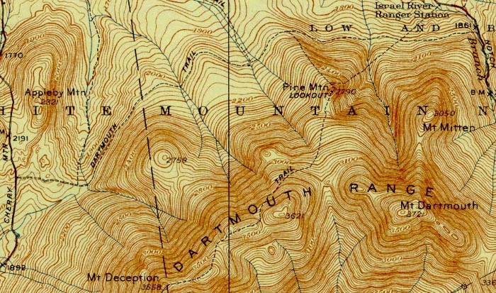 1938 USGS map of the Dartmouth Trail